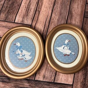 Vintage Goose Wall Art Set of 2 Country Cottage Framed Duck Plaques 1980s Decor